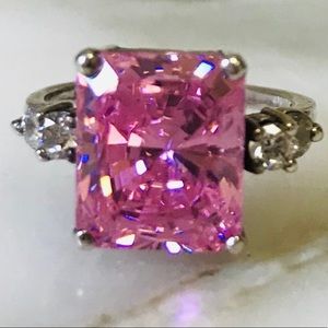 Valentine 💕 Large Pink Stone CZ Silver Ring